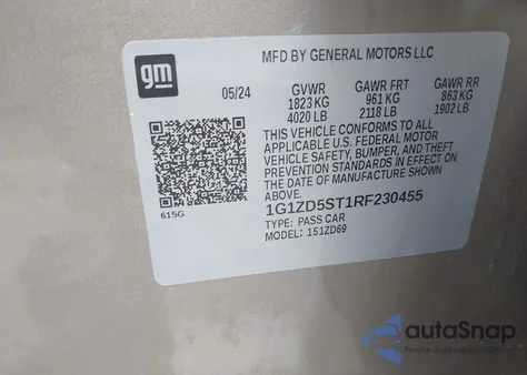 2024 Chevrolet Malibu Fwd 1Lt z USA, uszkodzony, nr VIN 1G1ZD5ST1RF230455